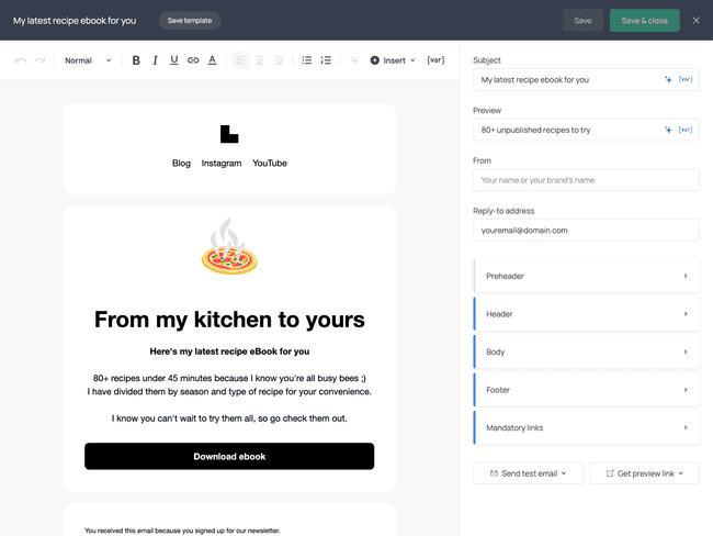 Example of email created with Getform