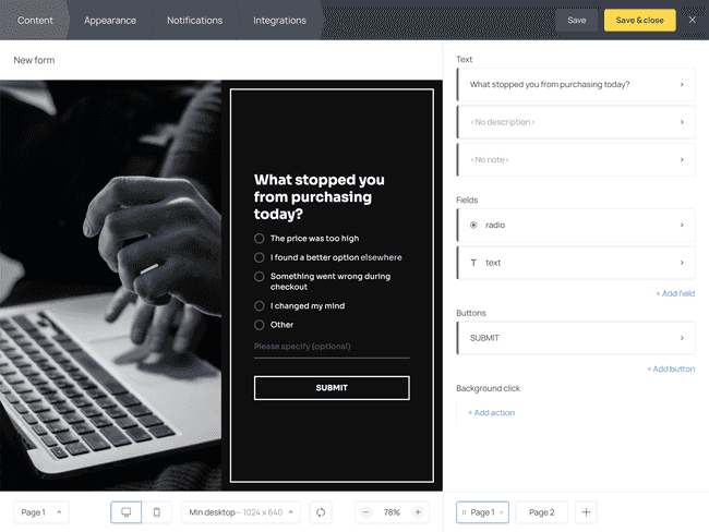 How to create a cart abandonment survey form using pre-designed templates