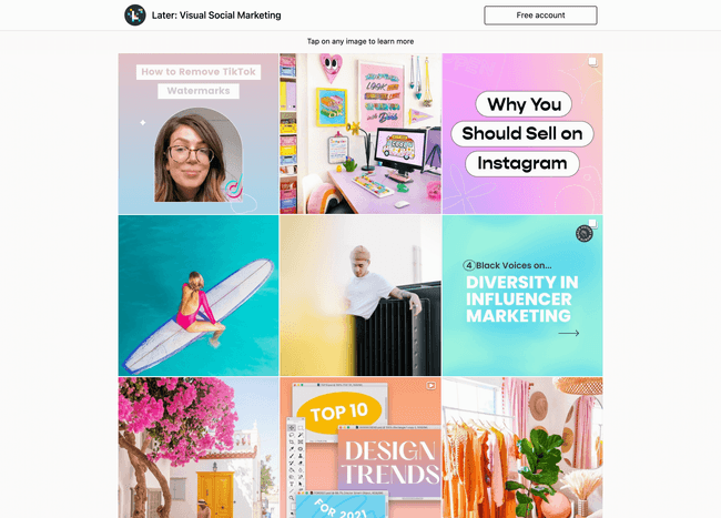 Later’s Instagram landing page created with Linkin.bio