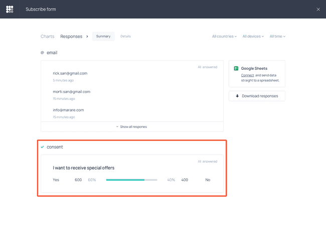 Summary report example for the forms containing checkboxes