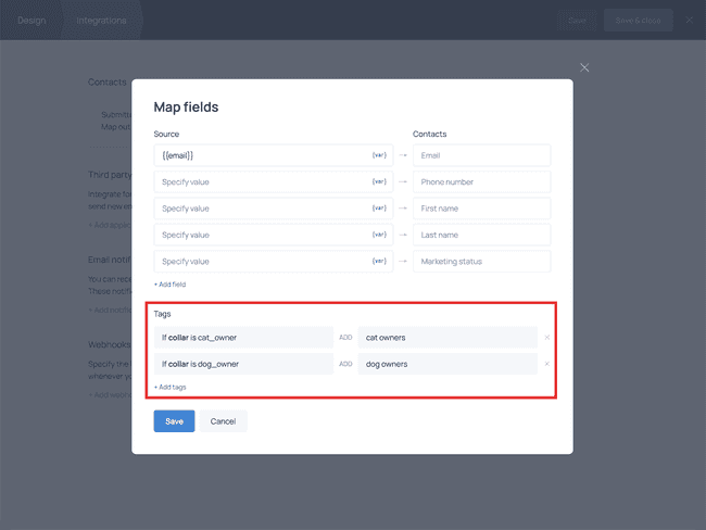 Setting up tag mapping in Getform