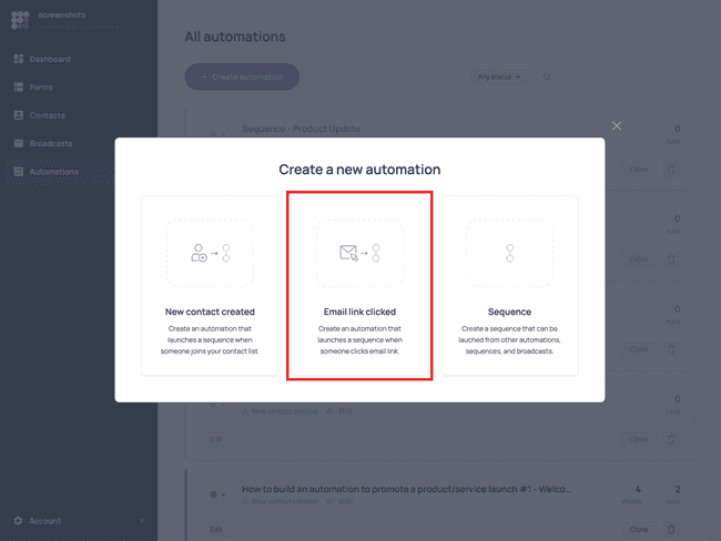 Creating an ‘Email link clicked’ automation