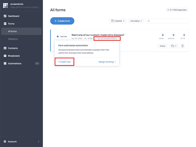 Setting up a form submission automation