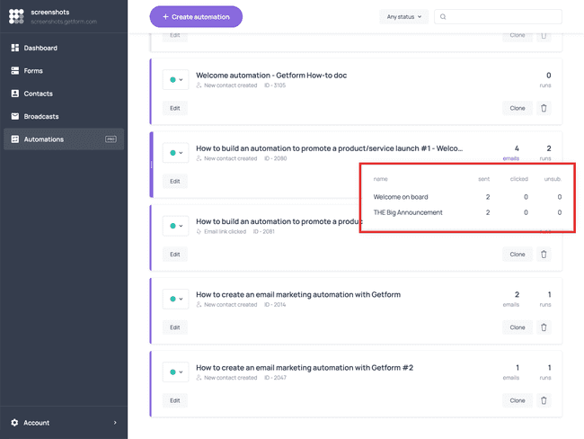 The Automations section