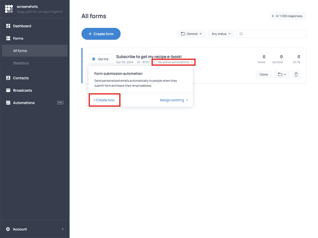 Setting up a form submission automation