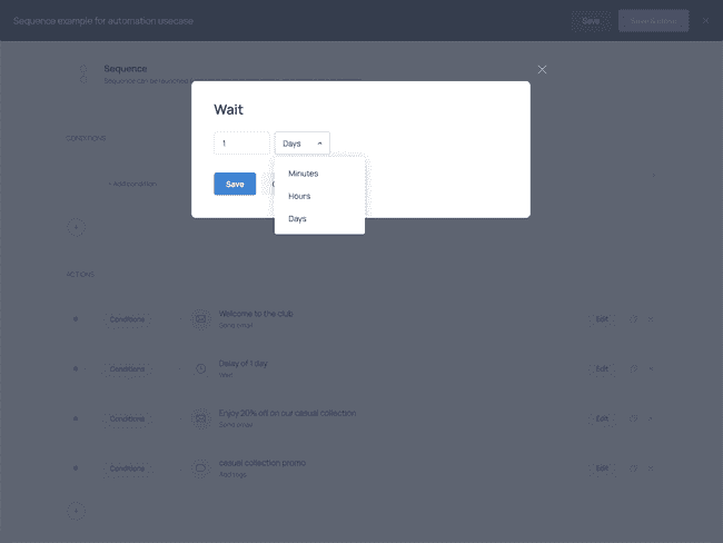 Setting up a waiting time between actions in the workflow