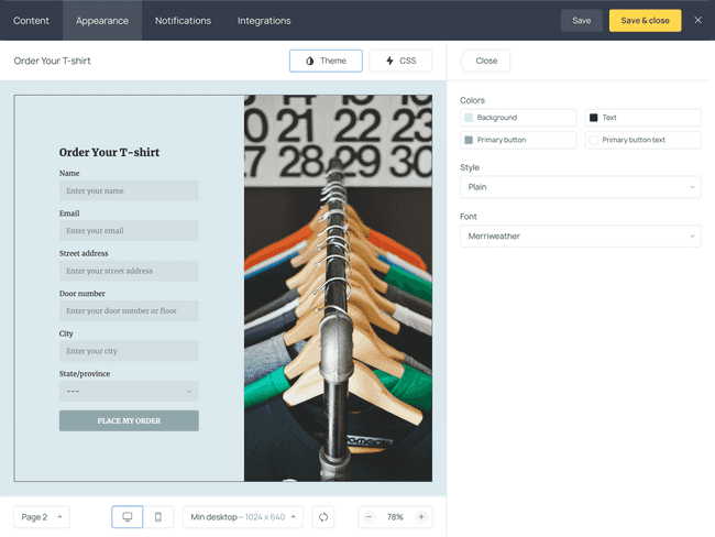 Change the background color and the style of the form fields