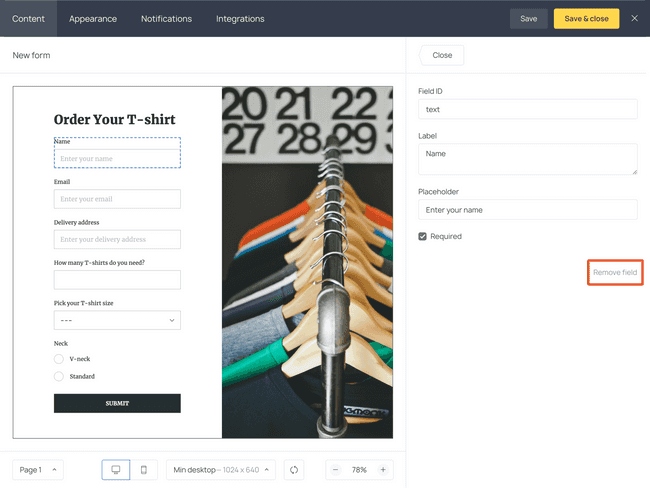 You can easily remove any field from your T-shirt order form